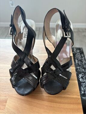 MICHAEL Michael Kors Black Crisscross Slingback Heels